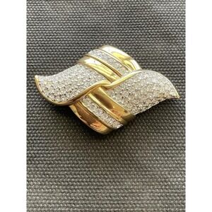 vintage Signed Swarovski bow brooch Gold Tone Sparkling Crystals Estate Jewelry